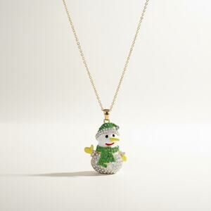 Betsey Johnson Rhinestone Snowman Necklace NWT